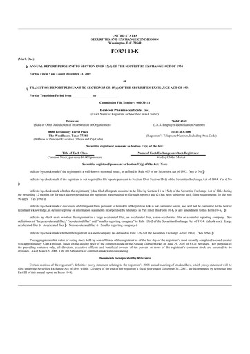 Vorschaubild Lexicon Pharmaceuticals
 10-K Jahresbericht 