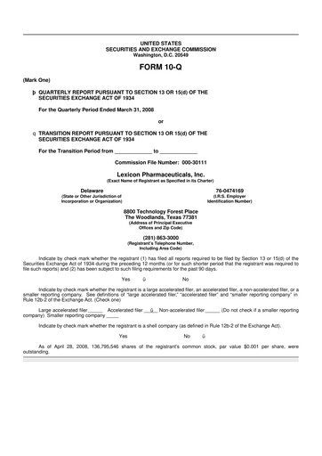 Thumbnail Lexicon Pharmaceuticals
 10-Q Quarterly Report FY 