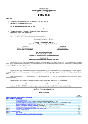 Thumbnail Lexicon Pharmaceuticals
 10-Q Quarterly Report FY 