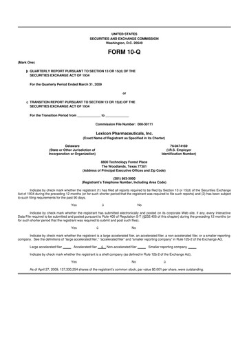 Thumbnail Lexicon Pharmaceuticals
 10-Q Quarterly Report FY 