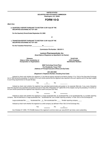 Thumbnail Lexicon Pharmaceuticals
 10-Q Quarterly Report FY 