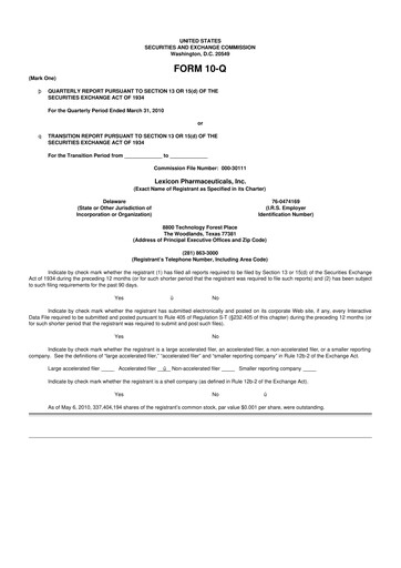 Thumbnail Lexicon Pharmaceuticals
 10-Q Quarterly Report FY 