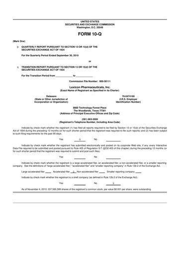Thumbnail Lexicon Pharmaceuticals
 10-Q Quarterly Report FY 