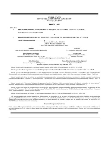 Vorschaubild Lexicon Pharmaceuticals
 10-K Jahresbericht 2011