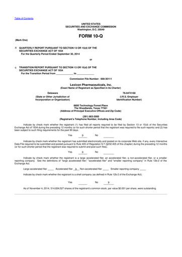 Thumbnail Lexicon Pharmaceuticals
 10-Q Quarterly Report FY2014 