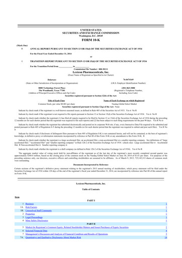 Vorschaubild Lexicon Pharmaceuticals
 10-K Jahresbericht 2014