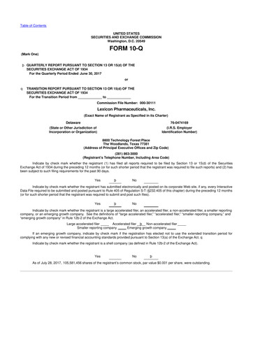 Thumbnail Lexicon Pharmaceuticals
 10-Q Quarterly Report FY2017 