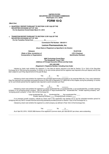Thumbnail Lexicon Pharmaceuticals
 10-Q Quarterly Report FY2018 