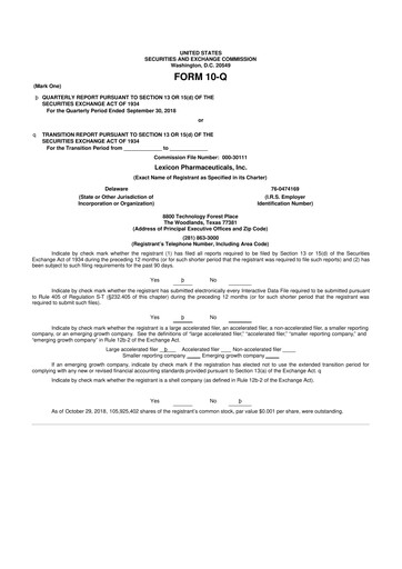 Thumbnail Lexicon Pharmaceuticals
 10-Q Quarterly Report FY2018 