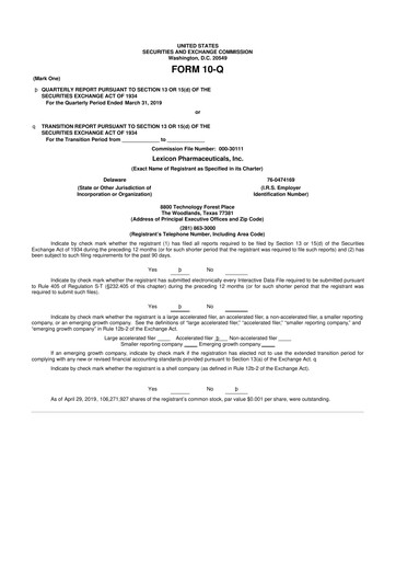 Thumbnail Lexicon Pharmaceuticals
 10-Q Quarterly Report FY2019 
