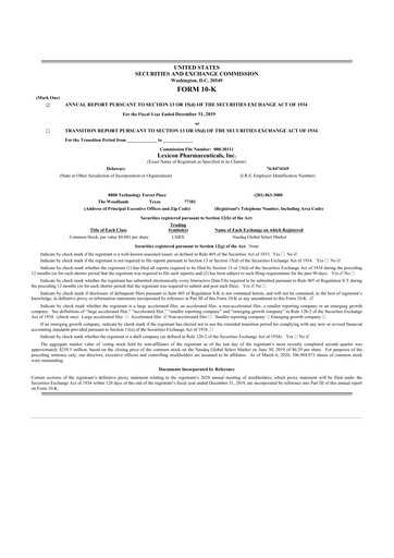 Vorschaubild Lexicon Pharmaceuticals
 10-K Jahresbericht 2019