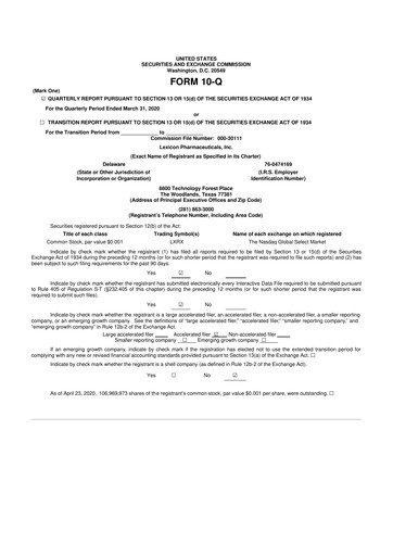 Thumbnail Lexicon Pharmaceuticals
 10-Q Quarterly Report FY2020 