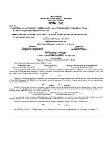 Thumbnail Lexicon Pharmaceuticals
 10-Q Quarterly Report FY2020 