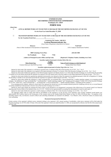 Vorschaubild Lexicon Pharmaceuticals
 10-K Jahresbericht 2019