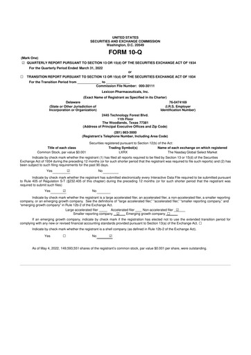 Thumbnail Lexicon Pharmaceuticals
 10-Q Quarterly Report FY2022 