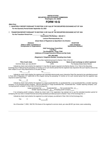 Thumbnail Lexicon Pharmaceuticals
 10-Q Quarterly Report FY2022 
