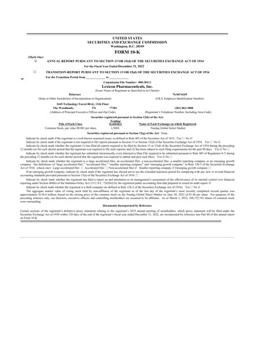 Vorschaubild Lexicon Pharmaceuticals
 10-K Jahresbericht 2019