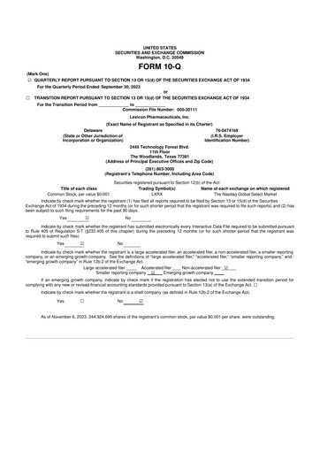 Thumbnail Lexicon Pharmaceuticals
 10-Q Quarterly Report FY2023 