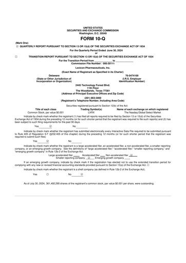 Thumbnail Lexicon Pharmaceuticals
 10-Q Quarterly Report FY2024 