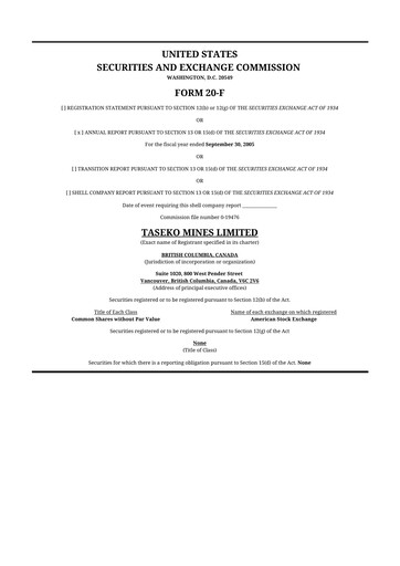 Thumbnail Taseko Mines
 20-F Annual Report 