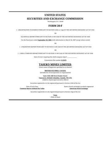 Thumbnail Taseko Mines
 20-F Annual Report 