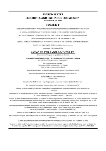 Thumbnail Avino Silver & Gold Mines
 20-F Annual Report 