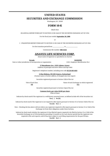 Thumbnail Anavex Life Sciences
 10-K Annual Report 