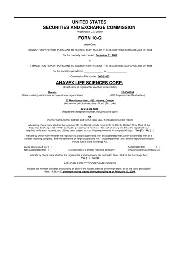 Thumbnail Anavex Life Sciences
 10-Q Quarterly Report FY 
