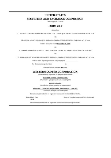 Thumbnail Western Copper and Gold 20-F Annual Report 