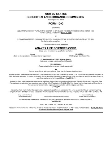 Thumbnail Anavex Life Sciences
 10-Q Quarterly Report FY 