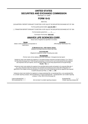 Thumbnail Anavex Life Sciences
 10-Q Quarterly Report FY 