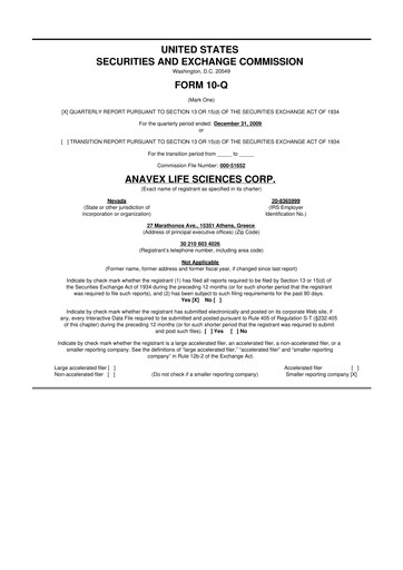 Thumbnail Anavex Life Sciences
 10-Q Quarterly Report FY 