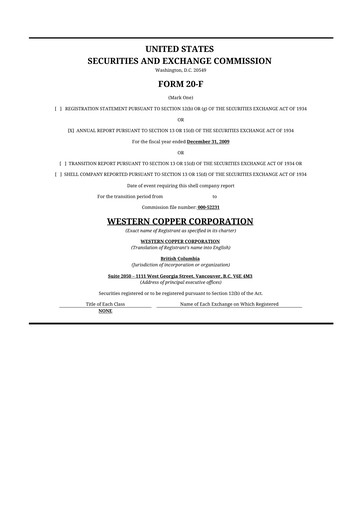 Thumbnail Western Copper and Gold 20-F Annual Report 