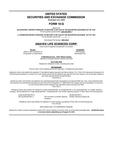 Thumbnail Anavex Life Sciences
 10-Q Quarterly Report FY 