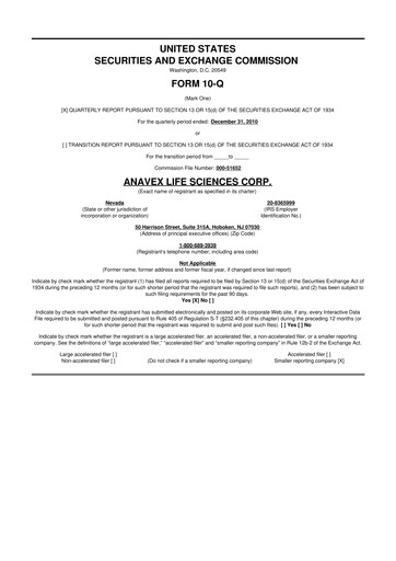 Thumbnail Anavex Life Sciences
 10-Q Quarterly Report FY 