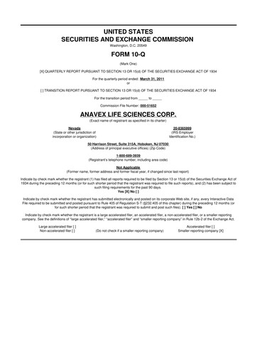 Thumbnail Anavex Life Sciences
 10-Q Quarterly Report FY 