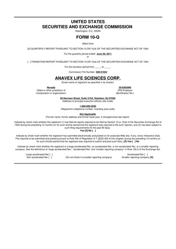 Thumbnail Anavex Life Sciences
 10-Q Quarterly Report FY2011 