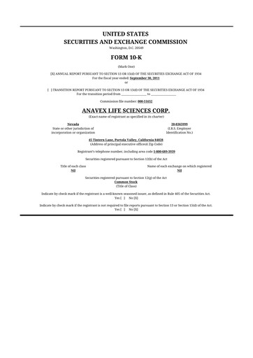 Thumbnail Anavex Life Sciences
 10-K Annual Report 2011