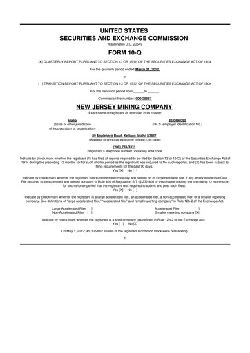 Thumbnail Idaho Strategic Resources 10-Q Quarterly Report FY2012 