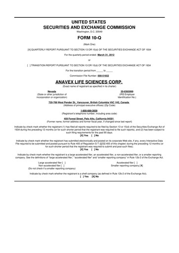 Thumbnail Anavex Life Sciences
 10-Q Quarterly Report FY2012 