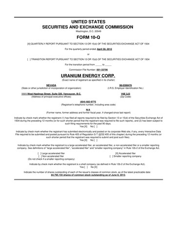 Thumbnail Uranium Energy
 10-Q Quarterly Report FY2012 