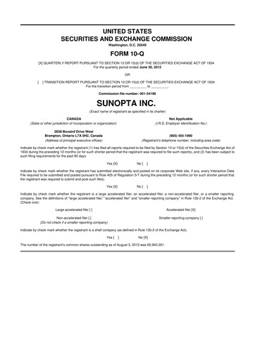 Vorschaubild SunOpta 10-Q Quartalsbericht  