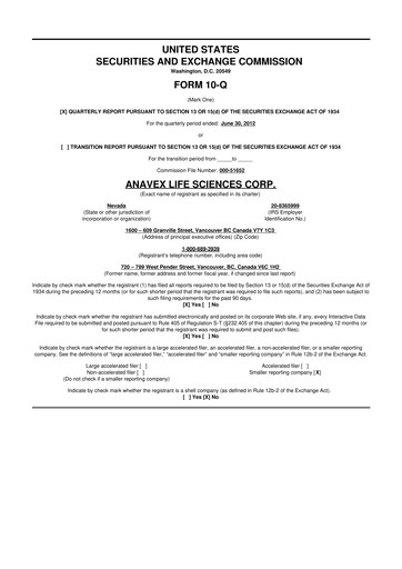 Thumbnail Anavex Life Sciences
 10-Q Quarterly Report FY2012 