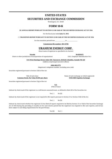 Thumbnail Uranium Energy
 10-K Annual Report 2012