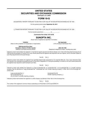 Vorschaubild SunOpta 10-Q Quartalsbericht 2012 