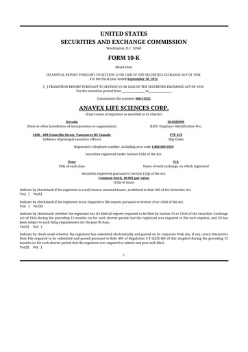 Thumbnail Anavex Life Sciences
 10-K Annual Report 2012