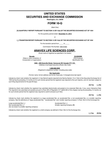 Thumbnail Anavex Life Sciences
 10-Q Quarterly Report FY2013 