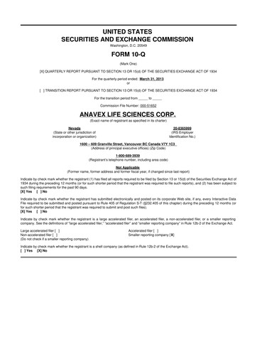 Thumbnail Anavex Life Sciences
 10-Q Quarterly Report FY2013 