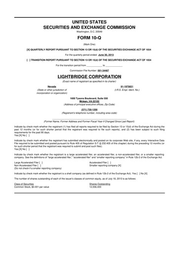 Thumbnail Lightbridge Corporation 10-Q Quarterly Report FY2013 