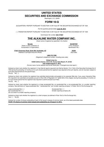 Vorschaubild Alkaline Water Company 10-Q Quartalsbericht 2013 